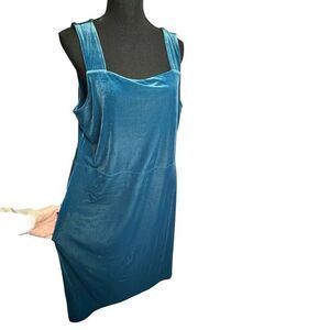 ELLA SIMONE Teal Blue Sleeveless Jumper Dress Velour Velvet Size Large